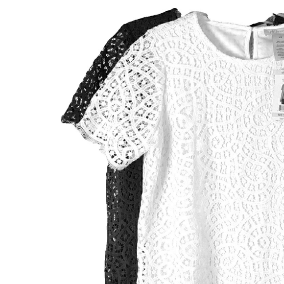 NWT-Philosophy Black or White Lace Short Slv Top - Picture 4 of 9